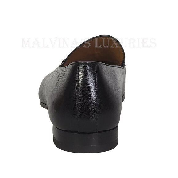 GUCCI SHOES MENS BLACK LEATHER LOAFERS w SILVER TONE HORSEBIT sz 13 13.5 US - Picture 5 of 15